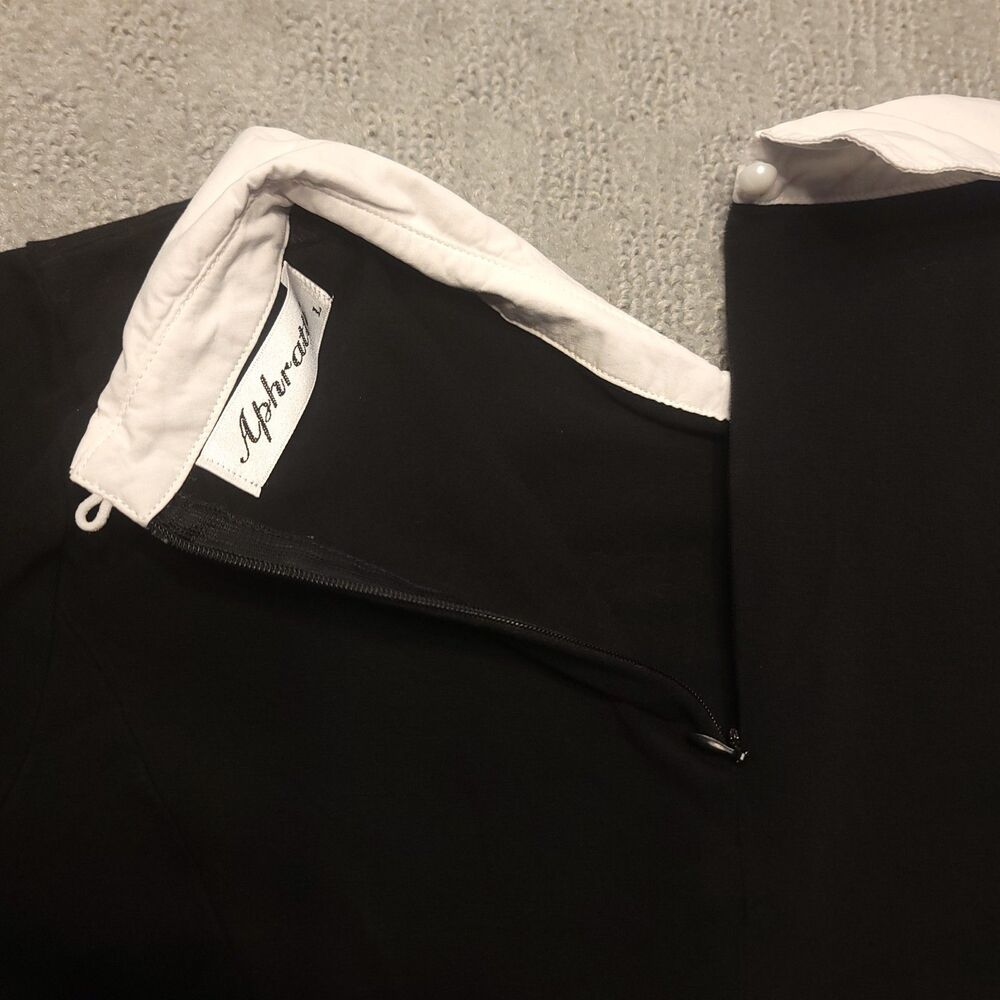 Aphratti Women's L (6) Dress Black Stretchy White Collar "Wednesday Look" - Picture 5 of 9